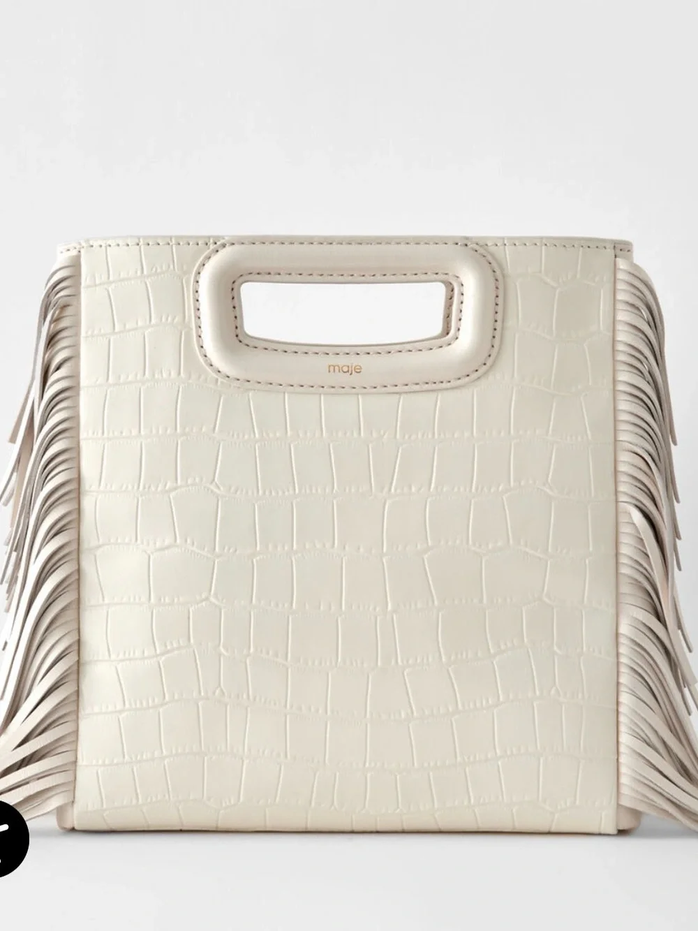 Maje Ivory Crocodile-Effect Fringe Tote